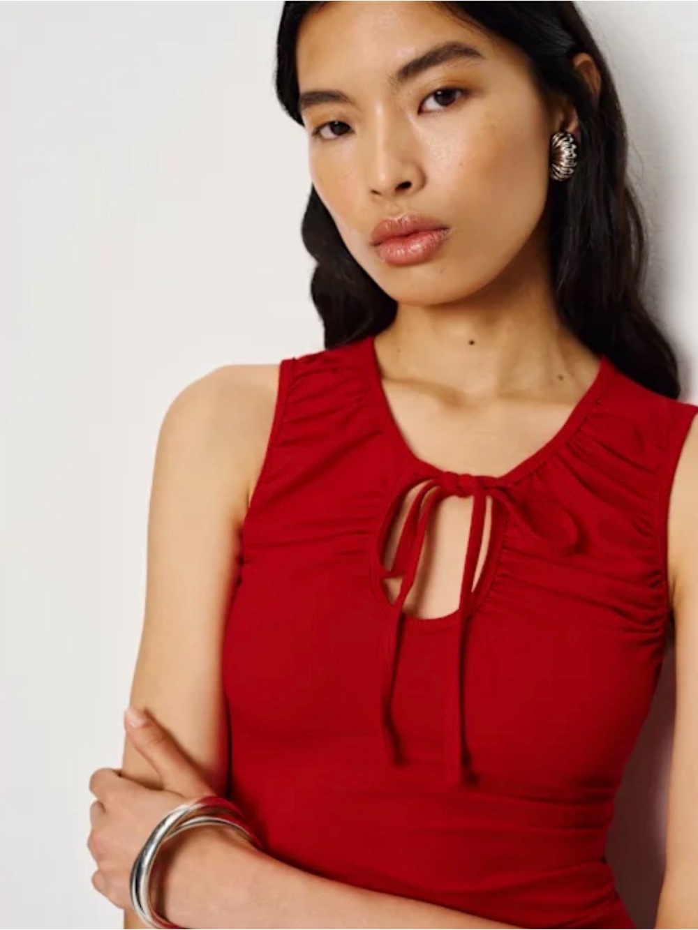 Reformation Vibrant Red Scoop Neck Tank with Ruched Shoulders